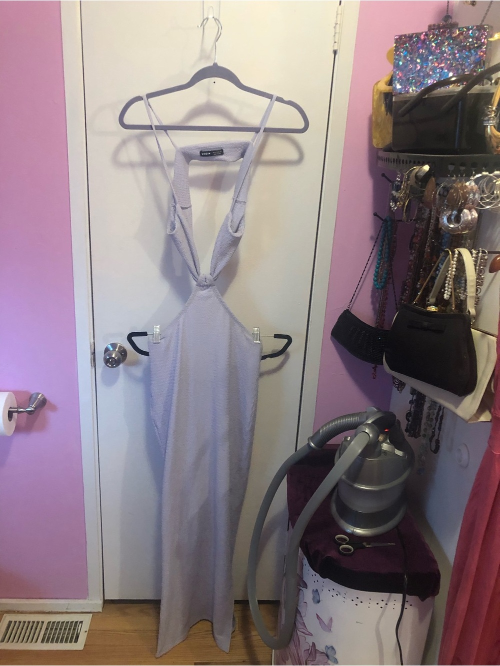 SHEIN Light Lavender Backless Knot-Detail Maxi Dress